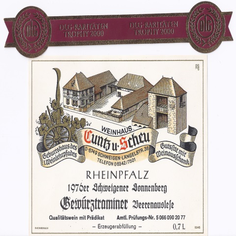 <br><h1>Nr. 7627</h1><br>1976er Schweigener Sonnenberg Gewürztraminer Beerenauslese  edelsüss 0,7l<br>